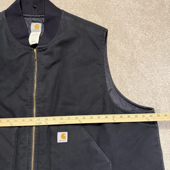 Carhartt Duck Canvas Vest Men's Size 5XL Black Full Zip Quilted Lined Workwear
